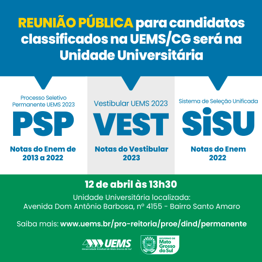 Chamada Pública para candidatos classificados na UEMS/CG será na Unidade Universitária
