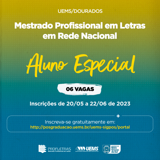 Inscrições abertas para aluno especial no Mestrado Profletras da UEMS/Dourados
