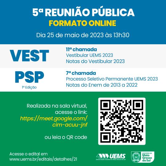 UEMS convoca candidatos do Vestibular e do PSP Notas do Enem para a 5ª Chamada Pública
