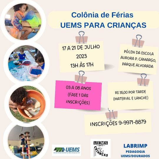 Colônia de férias do UEMS PARA CRIANÇAS será de 17 a 21 de julho