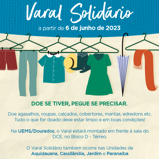 Campanha Varal Solidário: doe se tiver, pegue se precisar inicia ações no dia 06 de junho