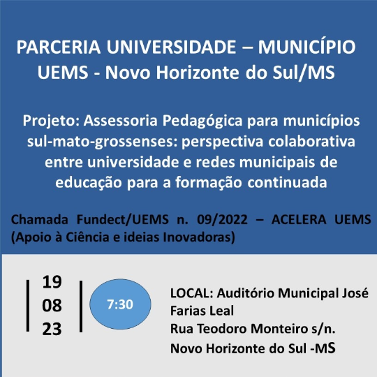 Projeto de Extensão da UEMS realiza encontro e formação de professores em Novo Horizonte do Sul (MS)