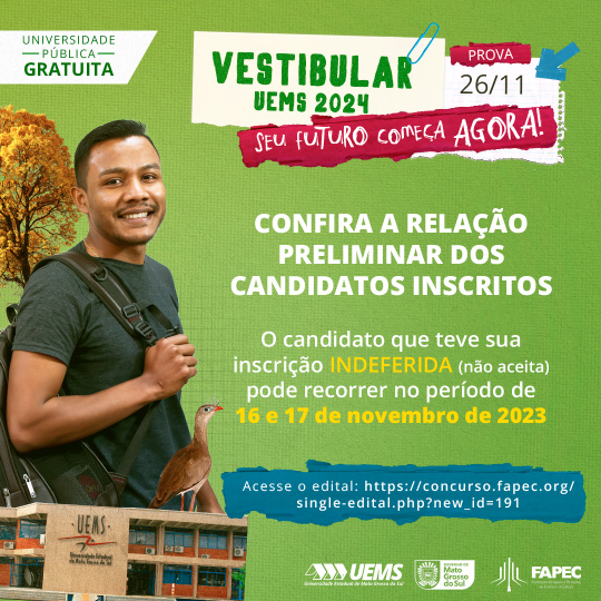 VESTIBULAR UEMS 2024: Confira a relação preliminar dos candidatos inscritos
