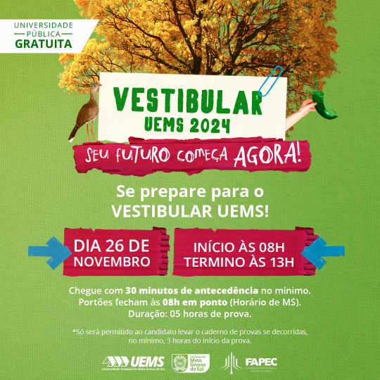 Provas do Vestibular UEMS 2024 ocorrem neste domingo (26)