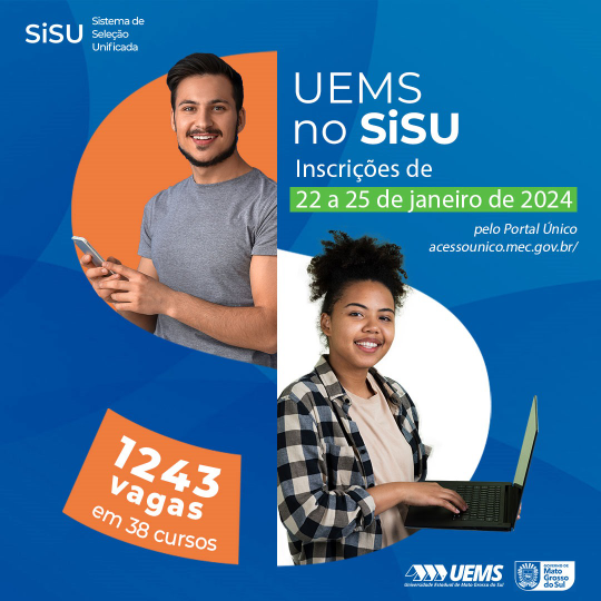 Inscrições para o Sisu ocorrem de 22 a 25 de janeiro; UEMS ofertará 1.243 vagas em 38 cursos