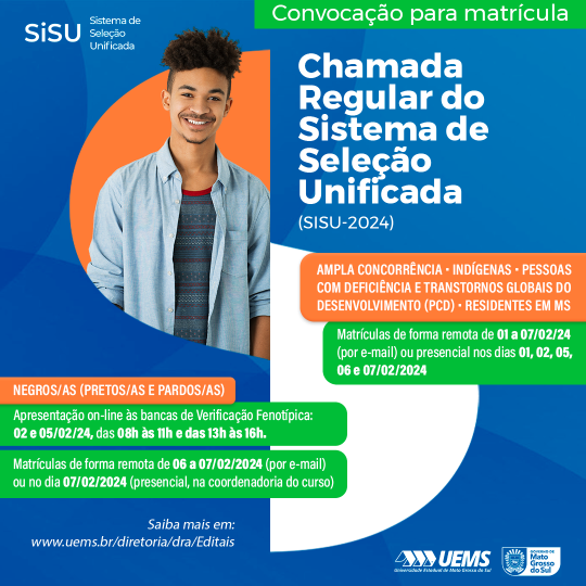 UEMS convoca selecionados em Chamada Regular do SISU para matrícula 