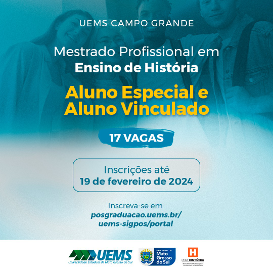 UEMS/Campo Grande: Mestrado Profissional em Ensino de História abre inscrições 