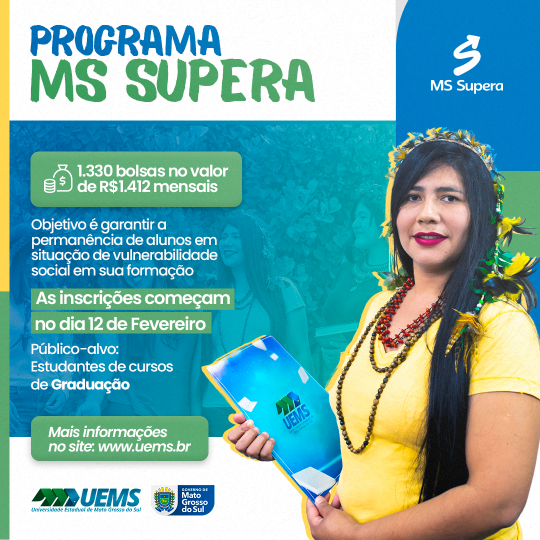 Estudantes da UEMS podem se inscrever no MS Supera e receber bolsa de R$ 1,4 mil 