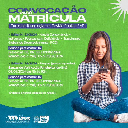 UEMS Virtual: Publicada 2ª Chamada para o curso de Tecnologia em Gestão Pública (EAD)