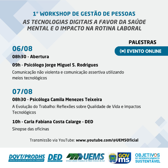 Abertura do ciclo de palestras e oficinas do Workshop de Gestão de Pessoas acontece dia 6