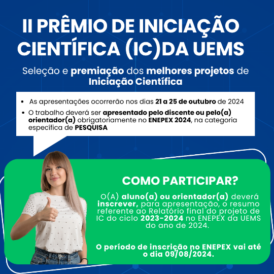 Pesquisadores e pesquisadoras da UEMS podem participar do II Prêmio de Iniciação Científica 