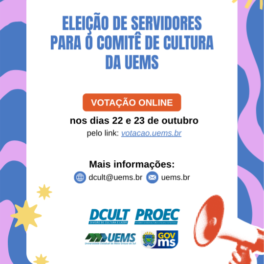 Servidores da UEMS realizam votação online dias 22 e 23 de outubro para eleger Comitê de Cultura