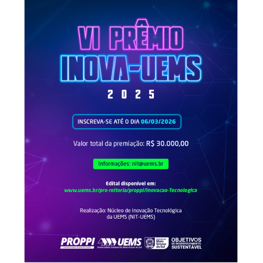 Prêmio Inova-UEMS 2025 vai destinar R$ 30 mil a projetos inovadores da comunidade acadêmica