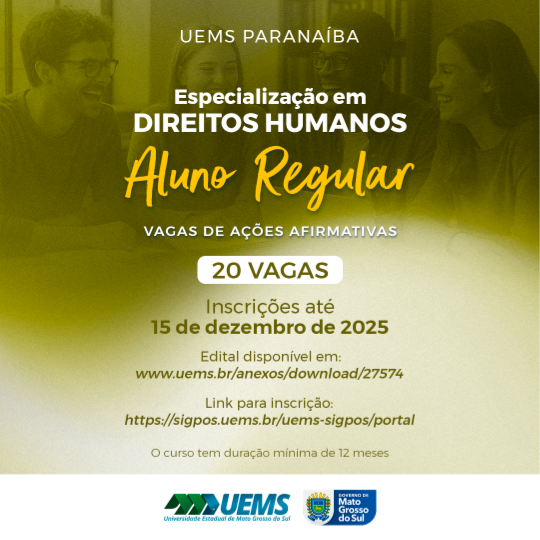 UEMS/Paranaíba abre inscrições para pós-graduação lato sensu em Direitos Humanos 