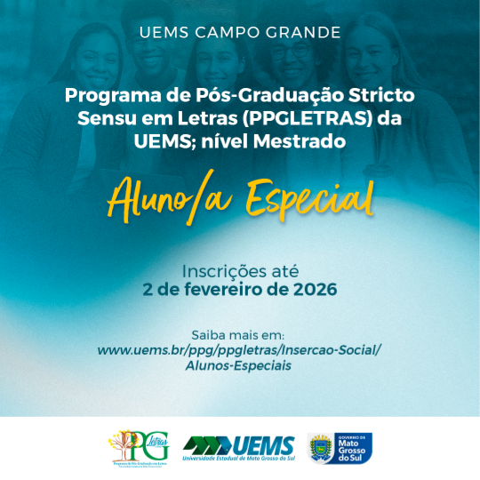 UEMS/Campo Grande abre inscrições para alunos especiais do Programa de Mestrado em Letras 