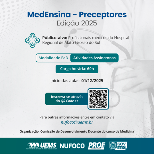 UEMS/CG abre inscrições para o curso MedEnsina – Preceptoria 2025 destinado a profissionais do Hospital Regional 