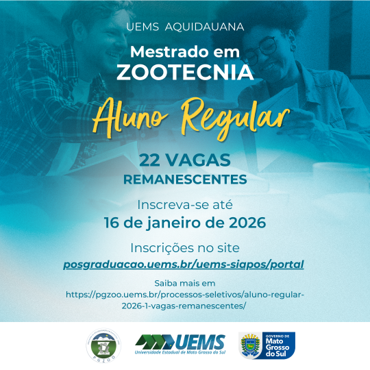 UEMS Aquidauana abre inscrições para vagas remanescentes no Mestrado em Zootecnia