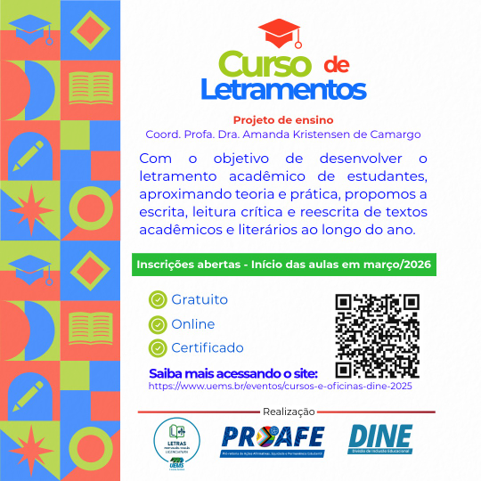 UEMS/Cassilândia abre curso on-line de Letramento Acadêmico e Literário em 2026