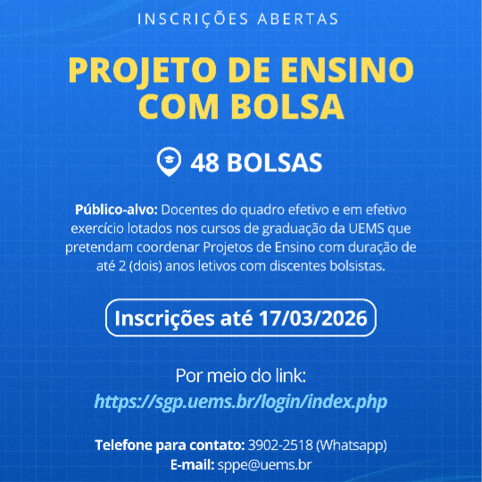 PROE lança seleção de Projetos de Ensino com bolsas para cursos de graduação da UEMS