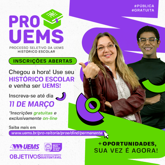 UEMS abre inscrições do PROUEMS 2026 por Histórico Escolar para vagas remanescentes