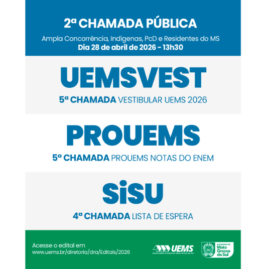 UEMS convoca candidatos para 2ª Chamada Pública do UEMSVest, PROUEMS e SiSU